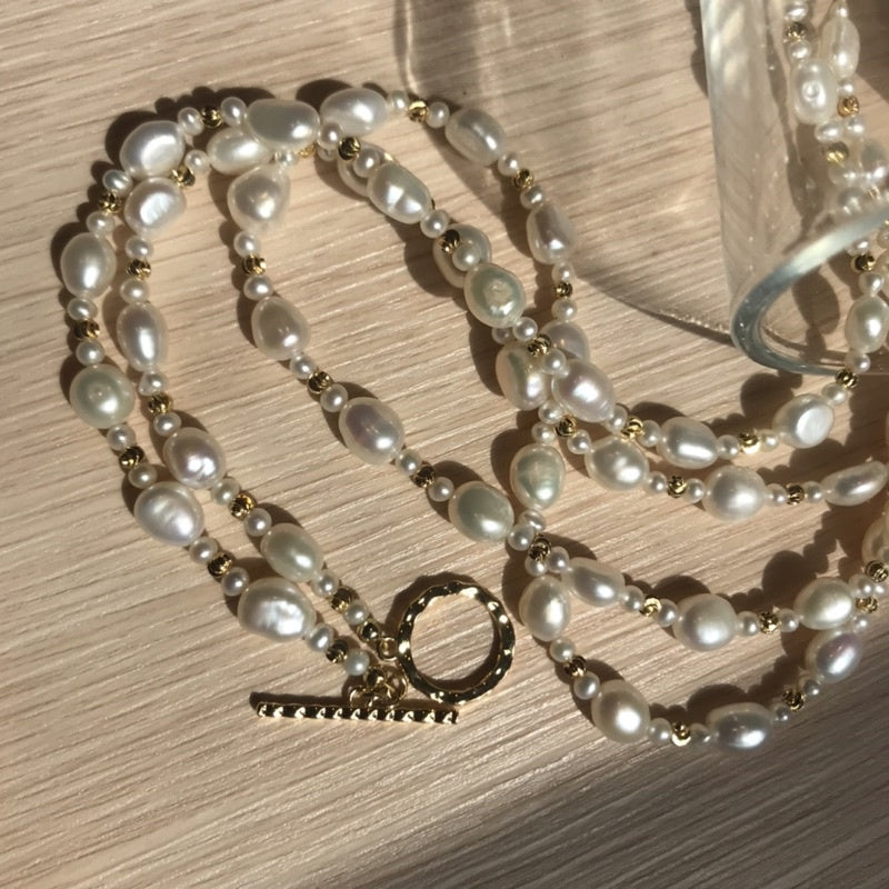 14k包金雙層金珠淡水珍珠毛衣鏈/長項鍊(現貨1)·JOJE ·珍珠飾品·珍珠項鍊· ot扣
