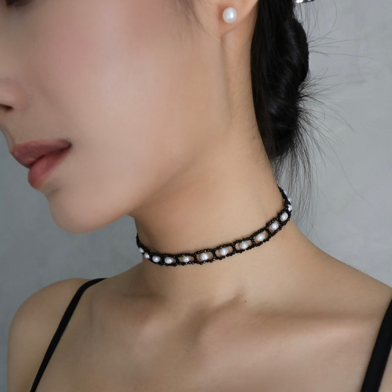 【手作設計】NANA·黑尖晶石淡水珍珠頸鏈/choker(現貨)·JOJE·珍珠飾品·手作飾品·水晶手作·水晶飾品