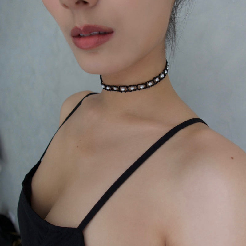 【手作設計】NANA·黑尖晶石淡水珍珠頸鏈/choker(現貨)·JOJE·珍珠飾品·手作飾品·水晶手作·水晶飾品
