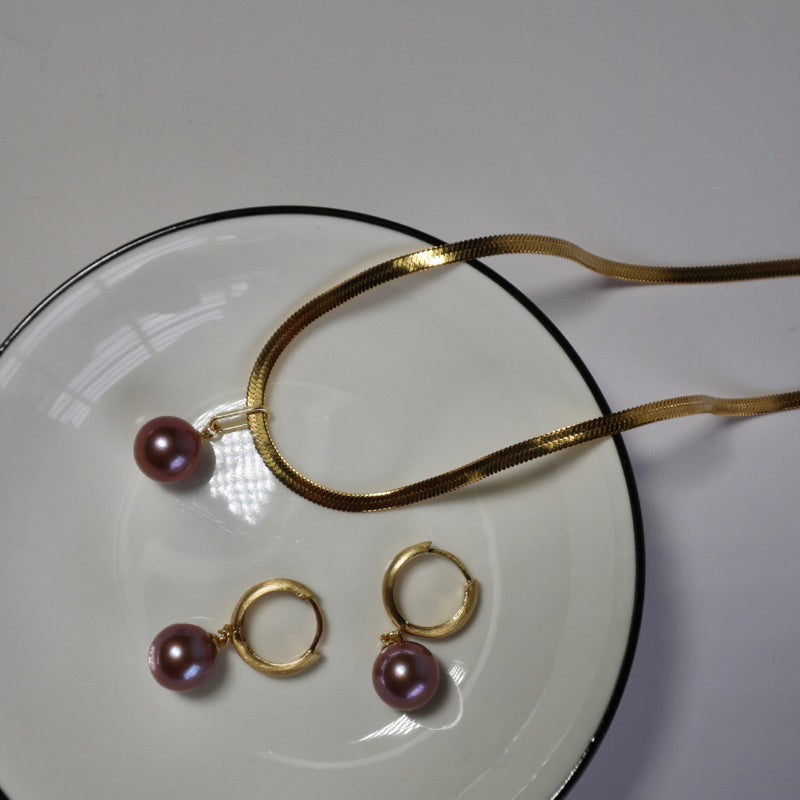 S925純銀天然淡水妖紫色正圓珍珠耳環·(現貨)·JOJE·珍珠耳環·珍珠飾品