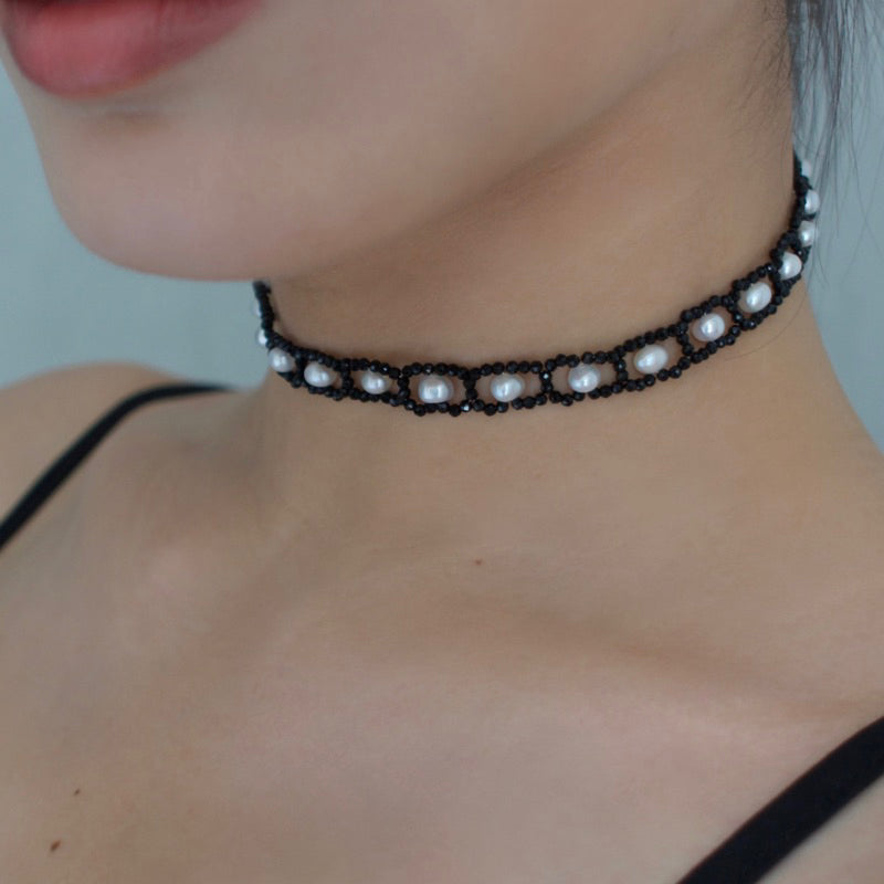 【手作設計】NANA·黑尖晶石淡水珍珠頸鏈/choker(現貨)·JOJE·珍珠飾品·手作飾品·水晶手作·水晶飾品