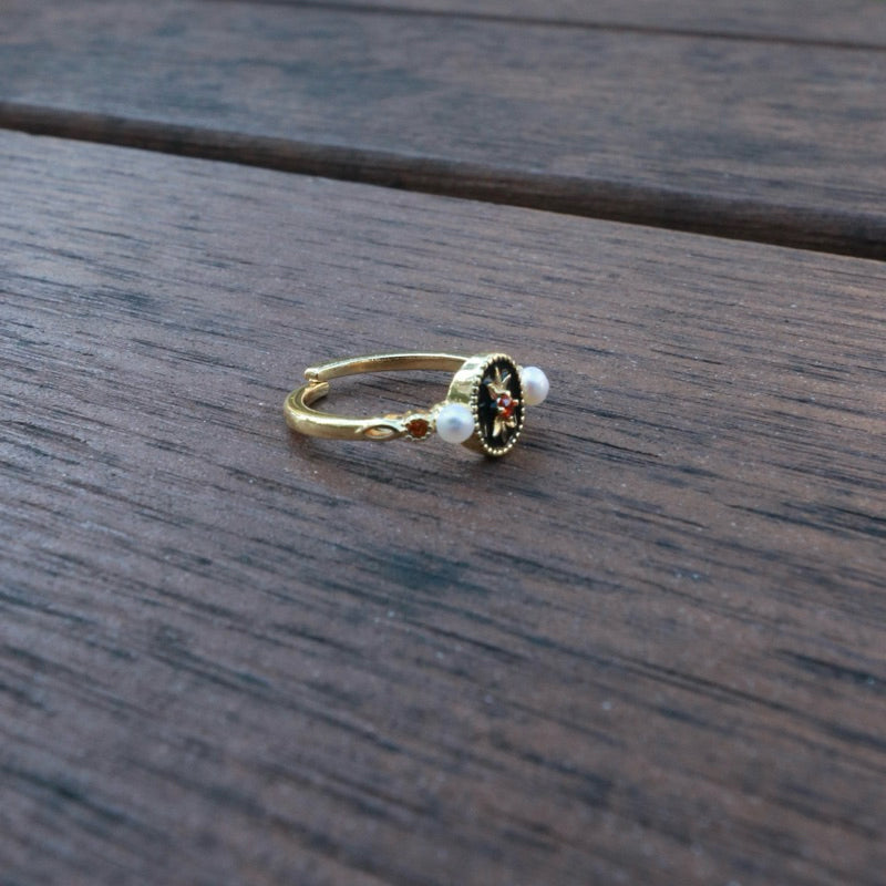 黑金vintage珐瑯珍珠戒指(現貨)·JOJE·珍珠飾品