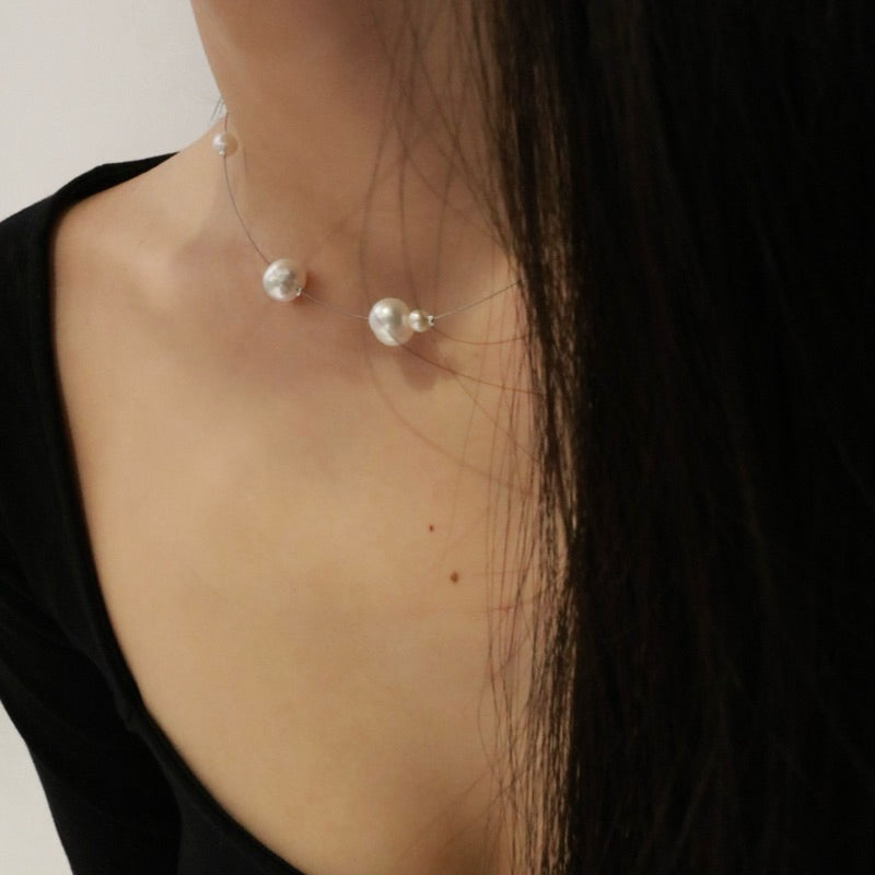 【手作設計】Pearly Snow · 錯落珍珠鋼絲線項鍊(現貨)·JOJE·珍珠飾品·手作項鍊·客製項鍊