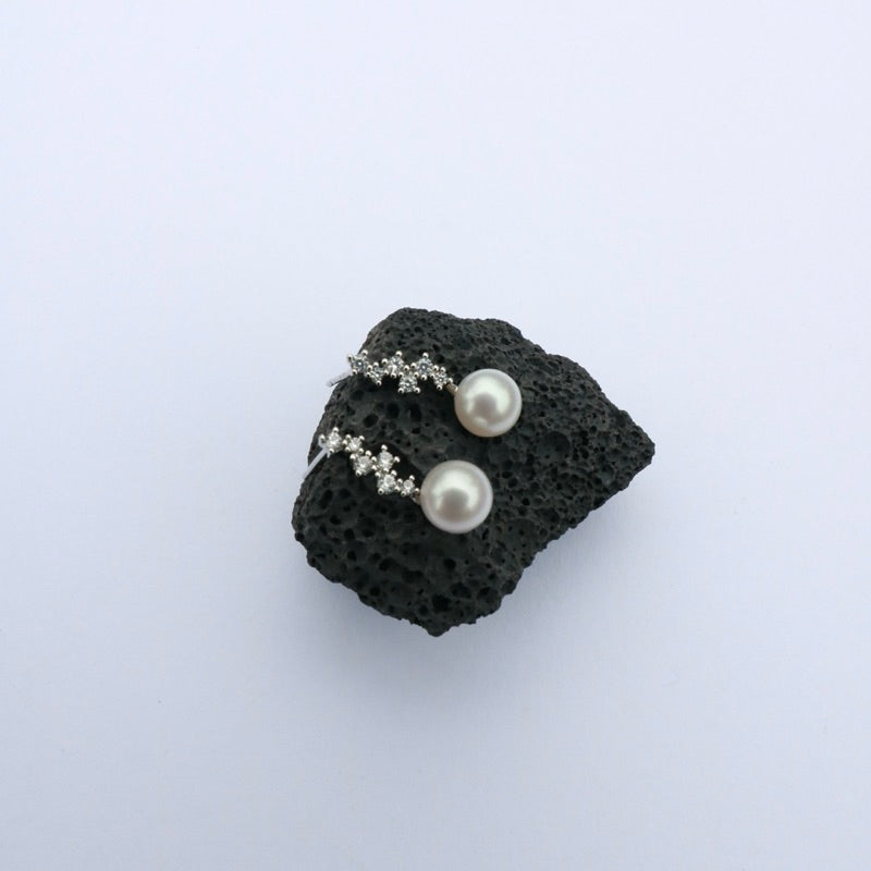 S925純銀樹葉水鑽珍珠耳環(現貨)·JOJE·純銀耳環·純銀飾品