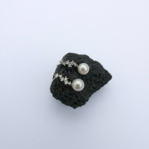 S925純銀樹葉水鑽珍珠耳環(現貨)·JOJE·純銀耳環·純銀飾品