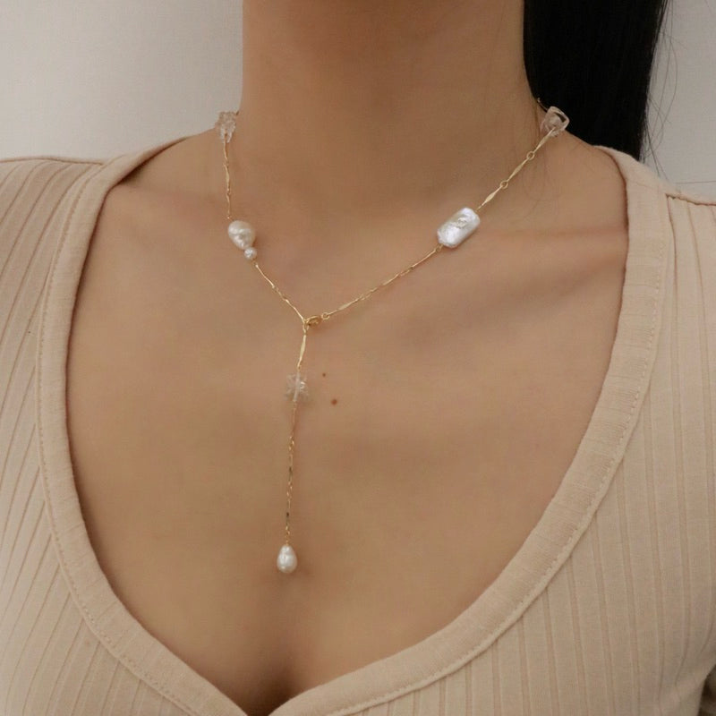 【手作設計/一鍊多戴】Crystal Harmony · 白水晶珍珠長鍊(現貨)·JOJE·珍珠手鍊·手作項鍊·客製項鍊