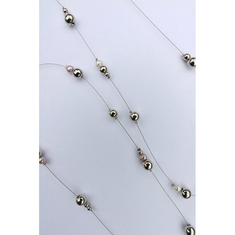 【手作設計】Pearly Rhythms · 銀珠珍珠交錯鋼絲線項鍊(白/紫)(現貨)·JOJE·手作項鍊·客製項鍊