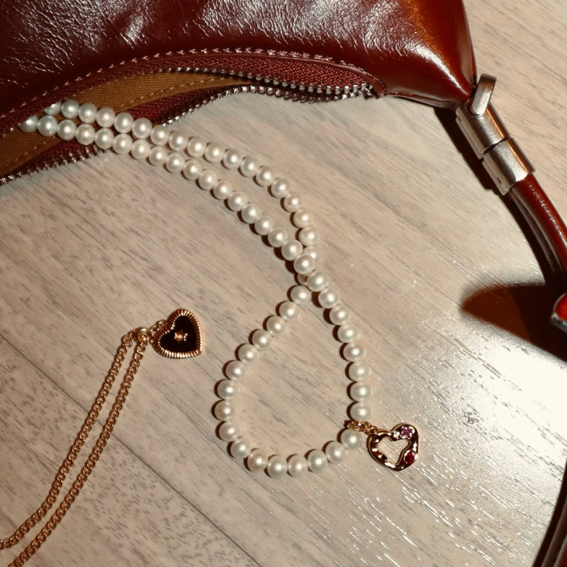 【手作設計】Love Struck · 金框愛心項鍊(現貨)·JOJE·珍珠飾品·手作項鍊·客製項鍊