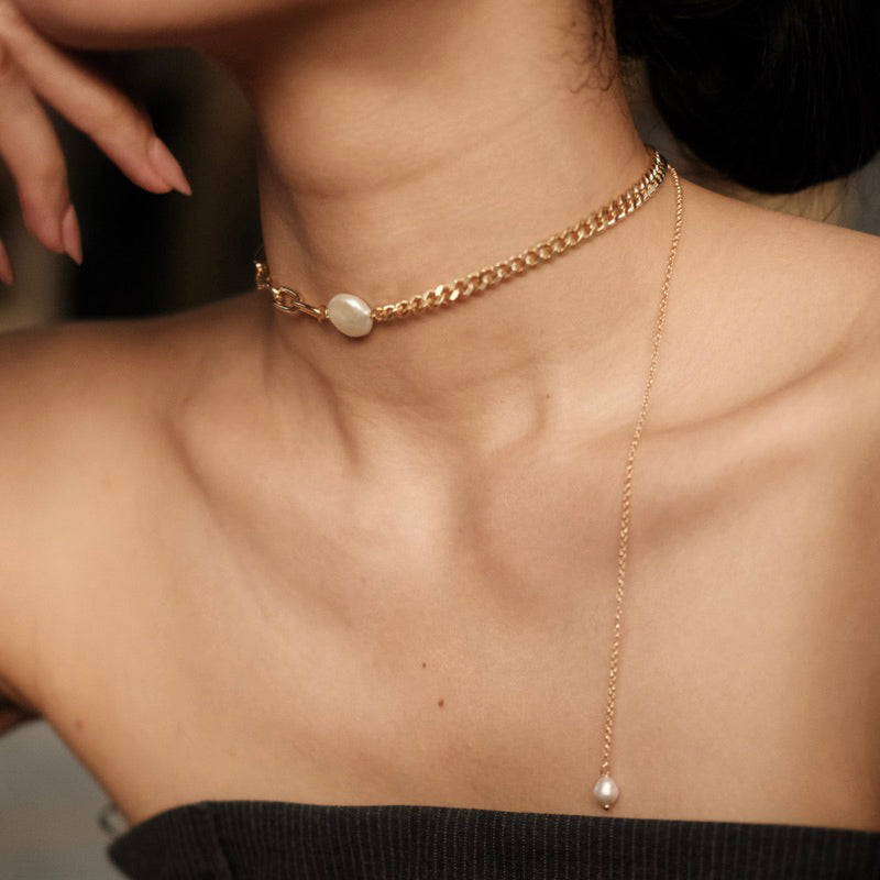 【手作設計】Glamour Drift·天然鈕扣珍珠頸鍊/choker·JOJE·珍珠飾品·手作飾品·珍珠項鍊