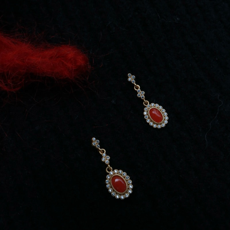 Evening Glow · S925純銀砂金紅珊瑚耳環(現貨)·JOJE·純銀耳環·純銀飾品