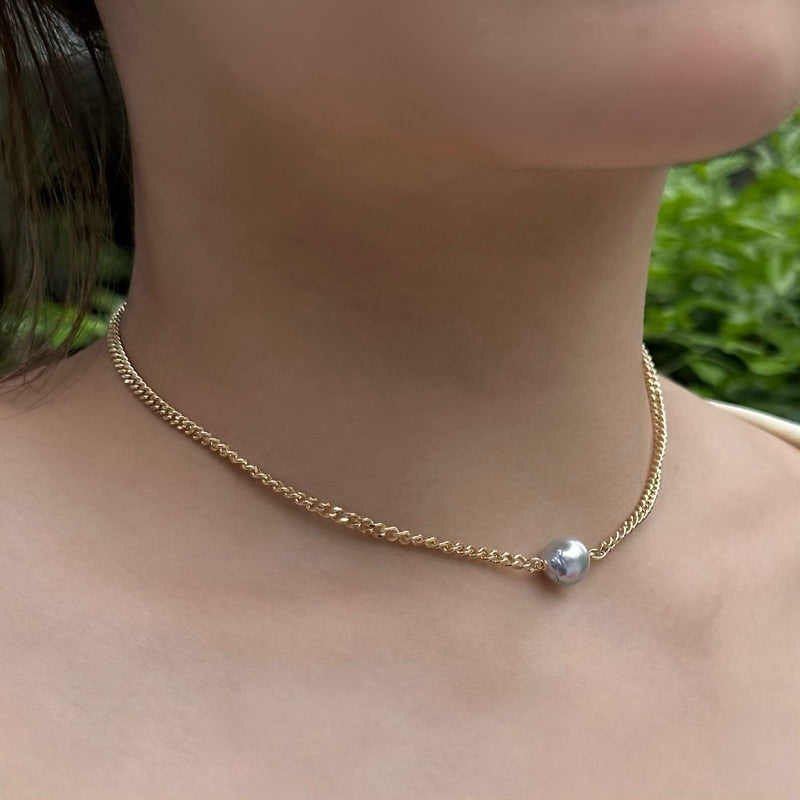 【手作設計】Blue Akoya necklace ·天然真多麻Akoya巴洛克項鍊(金/銀）(現貨)·JOJE