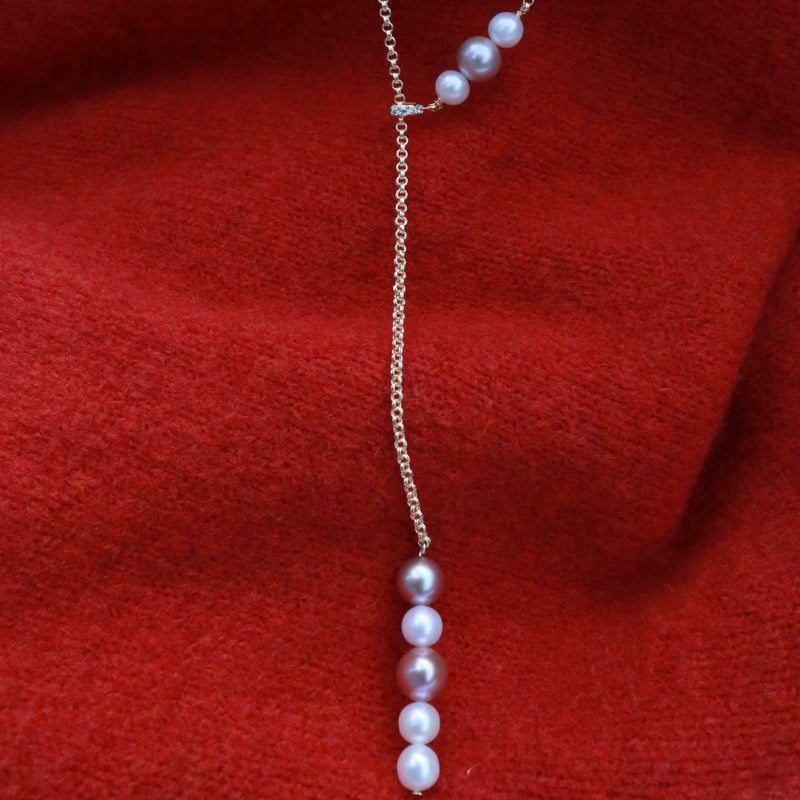 【手作設計】Sweet Pea · 交錯白紫珍珠項鍊(現貨)·JOJE·珍珠飾品·手作項鍊·客製項鍊
