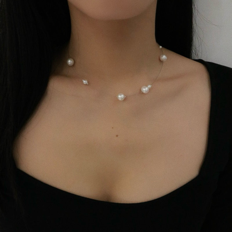 【手作設計】Pearly Snow · 錯落珍珠鋼絲線項鍊(現貨)·JOJE·珍珠飾品·手作項鍊·客製項鍊
