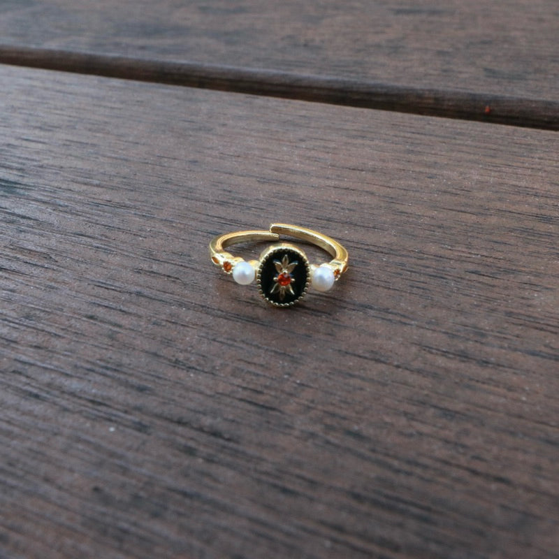黑金vintage珐瑯珍珠戒指(現貨)·JOJE·珍珠飾品
