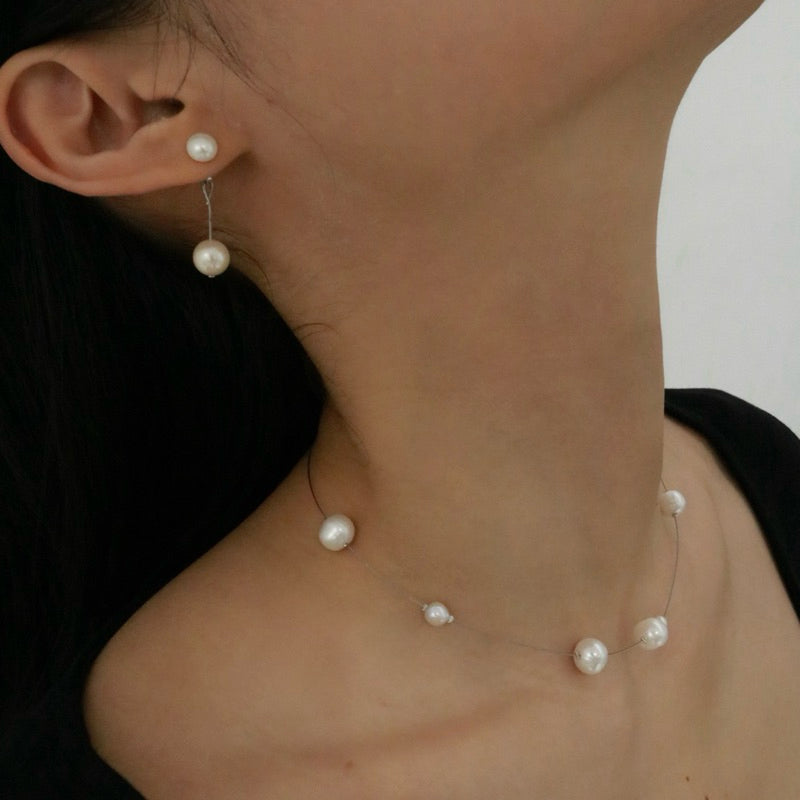 【手作設計】Pearly Snow · 錯落珍珠鋼絲線項鍊(現貨)·JOJE·珍珠飾品·手作項鍊·客製項鍊