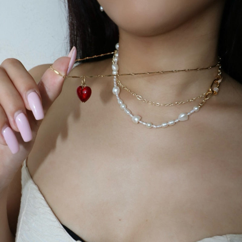 【手作設計】Scarlet Romance ·歐洲手工製琉璃愛心吊墜項鍊(預購)·JOJE·珍珠項鍊·客製項鍊