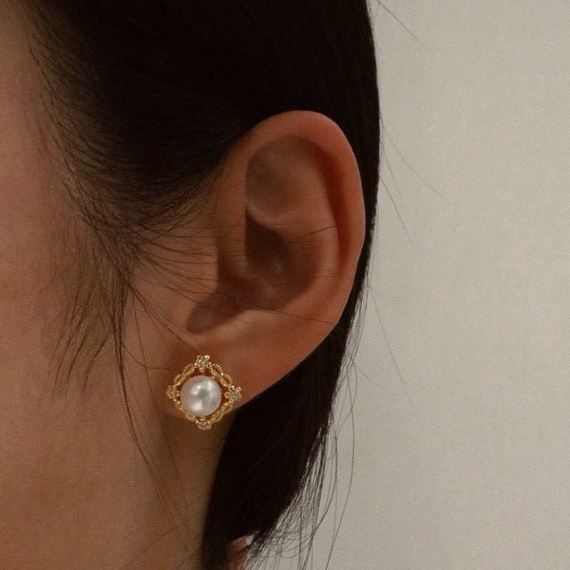 S925純銀雕花珍珠耳環(現貨)·JOJE·珍珠飾品