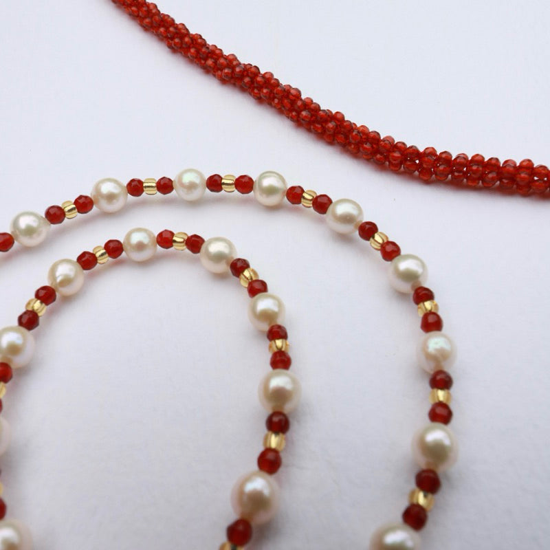 【手作設計】Snowbound Maples · 紅石榴珍珠項鍊(現貨)·珍珠飾品·手作項鍊·客製項鍊