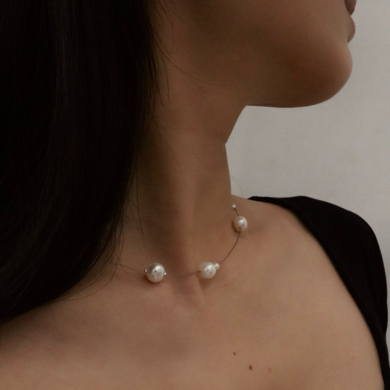 【手作設計】Pearly Snow · 錯落珍珠鋼絲線項鍊(現貨)·JOJE·珍珠飾品·手作項鍊·客製項鍊