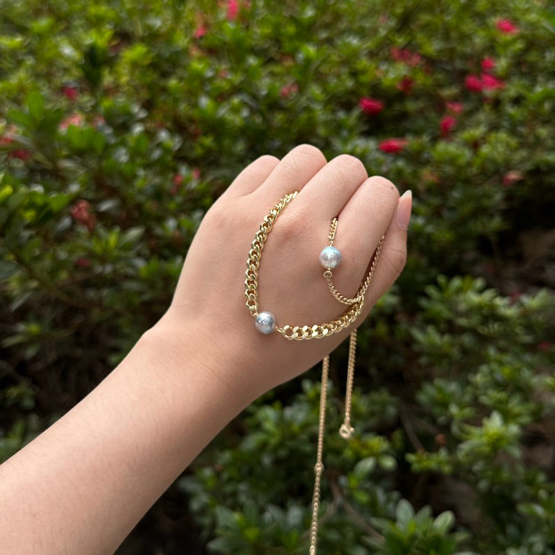 【手作設計】Blue Akoya bracelet ·天然真多麻巴洛克古巴手鍊(金/銀)(現貨)·JOJE·珍珠手鍊