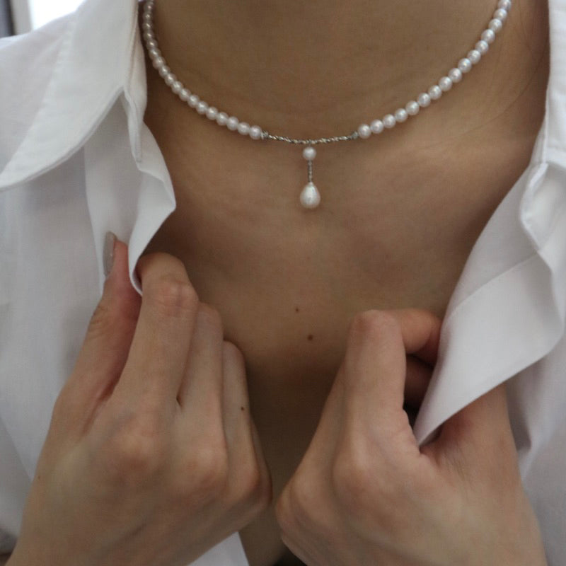 【手作設計】Neckline Grace·鎖骨水滴珍珠項鍊(金/銀)(現貨)·JOJE·珍珠飾品·手作飾品·天然珍珠