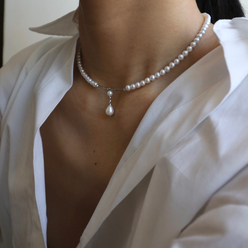 【手作設計】Neckline Grace·鎖骨水滴珍珠項鍊(金/銀)(現貨)·JOJE·珍珠飾品·手作飾品·天然珍珠