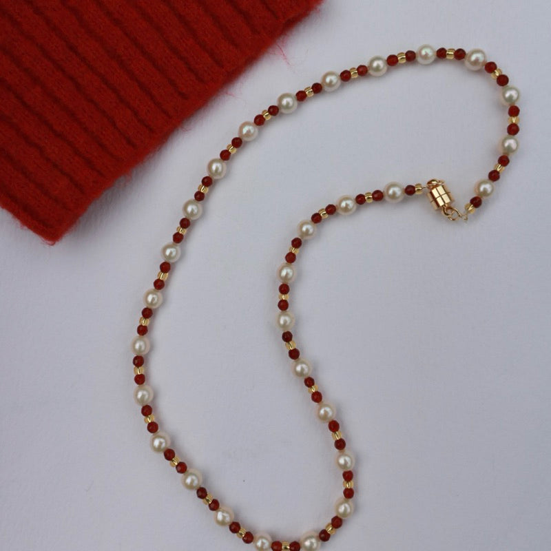 【手作設計】Snowbound Maples · 紅石榴珍珠項鍊(現貨)·珍珠飾品·手作項鍊·客製項鍊