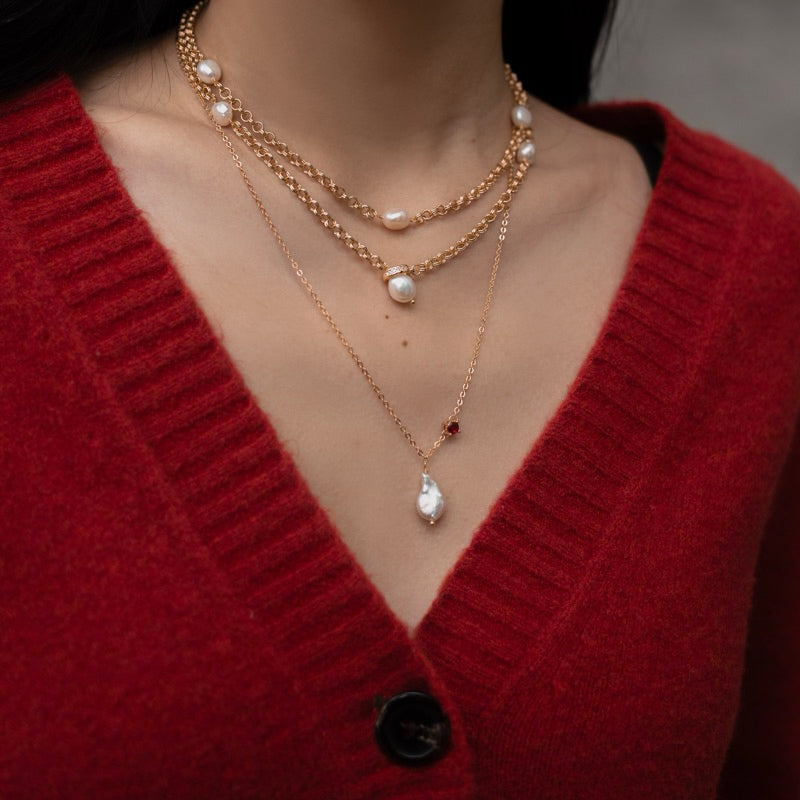 【手作設計】Best Lover · 紅鋯石水滴珍珠項鍊·JOJE·珍珠飾品·手作項鍊·客製項鍊