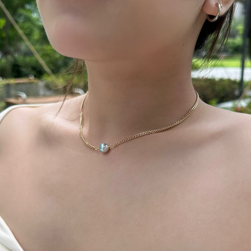【手作設計】Blue Akoya necklace ·天然真多麻Akoya巴洛克項鍊(金/銀）(現貨)·JOJE