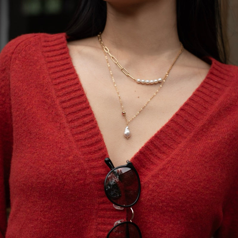 【手作設計】Best Lover · 紅鋯石水滴珍珠項鍊·JOJE·珍珠飾品·手作項鍊·客製項鍊