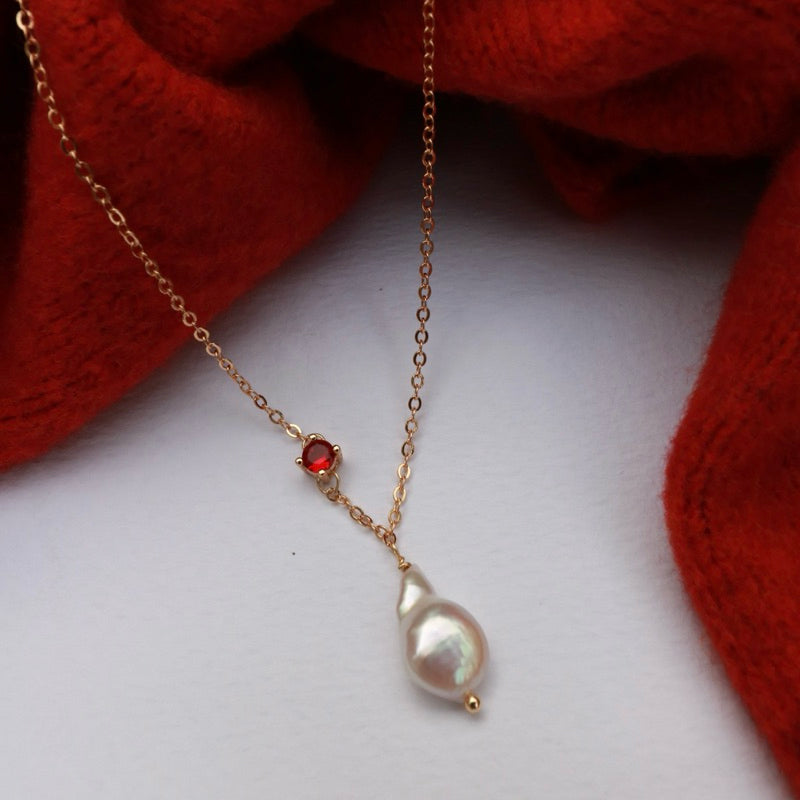 【手作設計】Best Lover · 紅鋯石水滴珍珠項鍊·JOJE·珍珠飾品·手作項鍊·客製項鍊