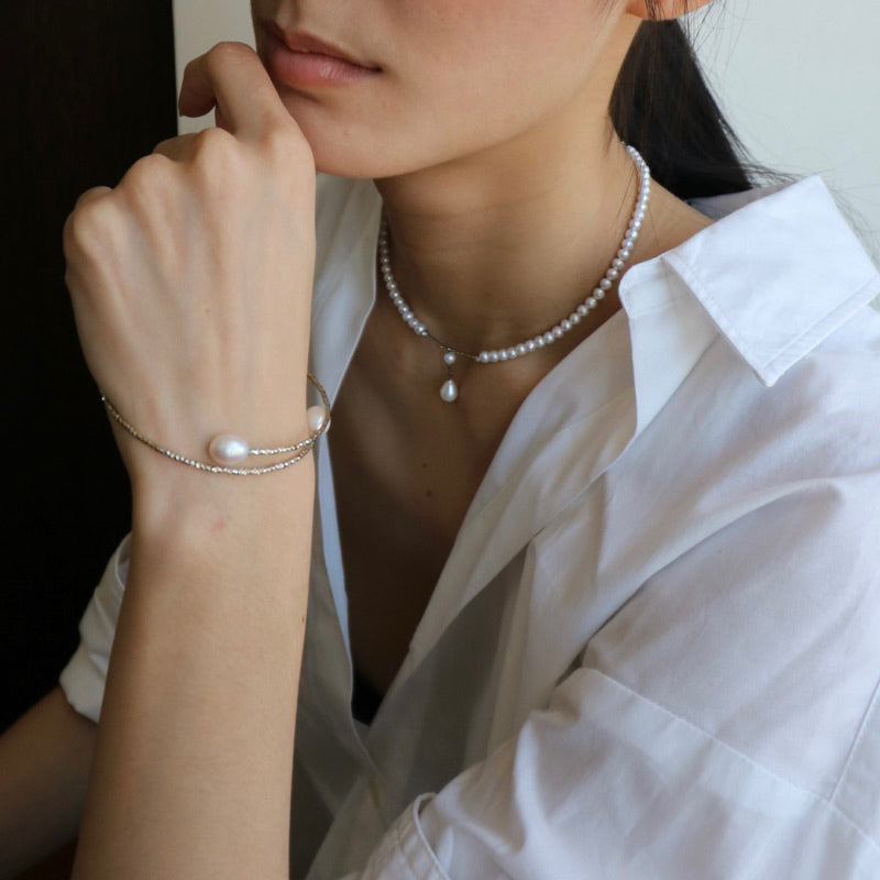 【手作設計】Neckline Grace·鎖骨水滴珍珠項鍊(金/銀)(現貨)·JOJE·珍珠飾品·手作飾品·天然珍珠