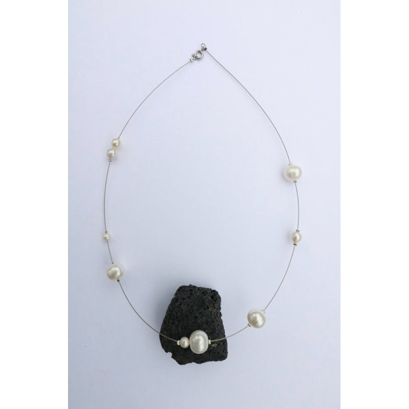 【手作設計】Pearly Snow · 錯落珍珠鋼絲線項鍊(現貨)·JOJE·珍珠飾品·手作項鍊·客製項鍊