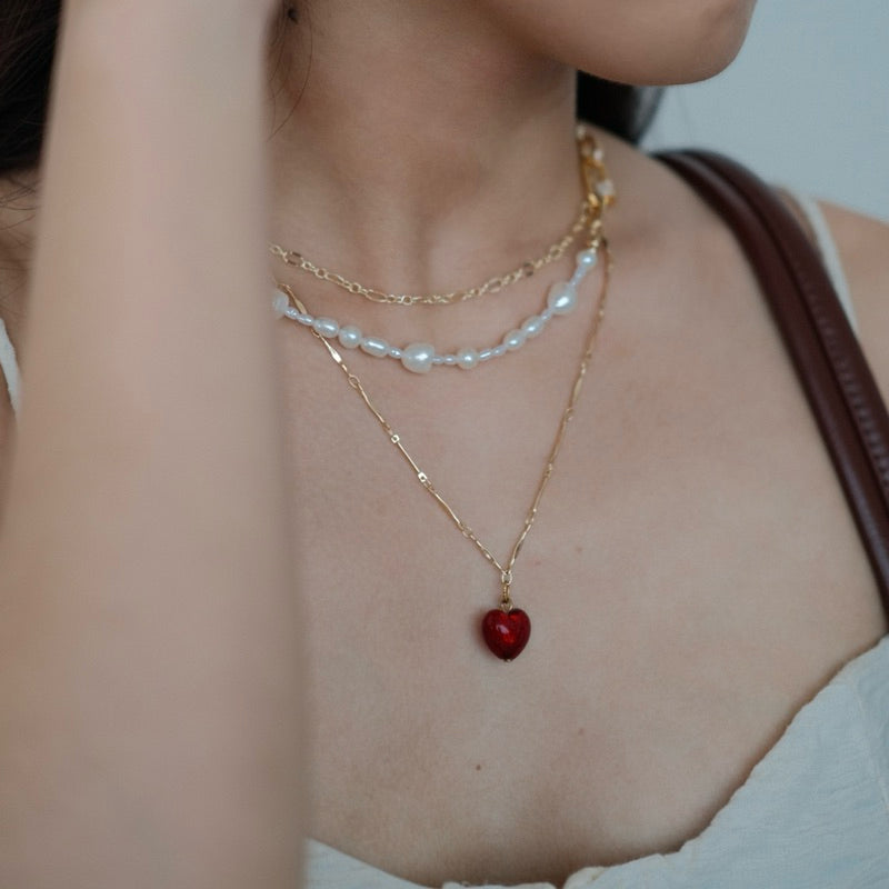 【手作設計】Scarlet Romance ·歐洲手工製琉璃愛心吊墜項鍊(預購)·JOJE·珍珠項鍊·客製項鍊