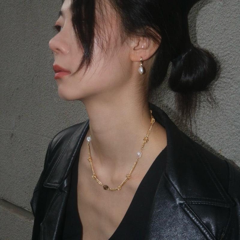 【手作設計】Gloria ·水鑽巴洛克風打結天然珍珠項鍊(現貨)·JOJE·手作項鍊·客製項鍊