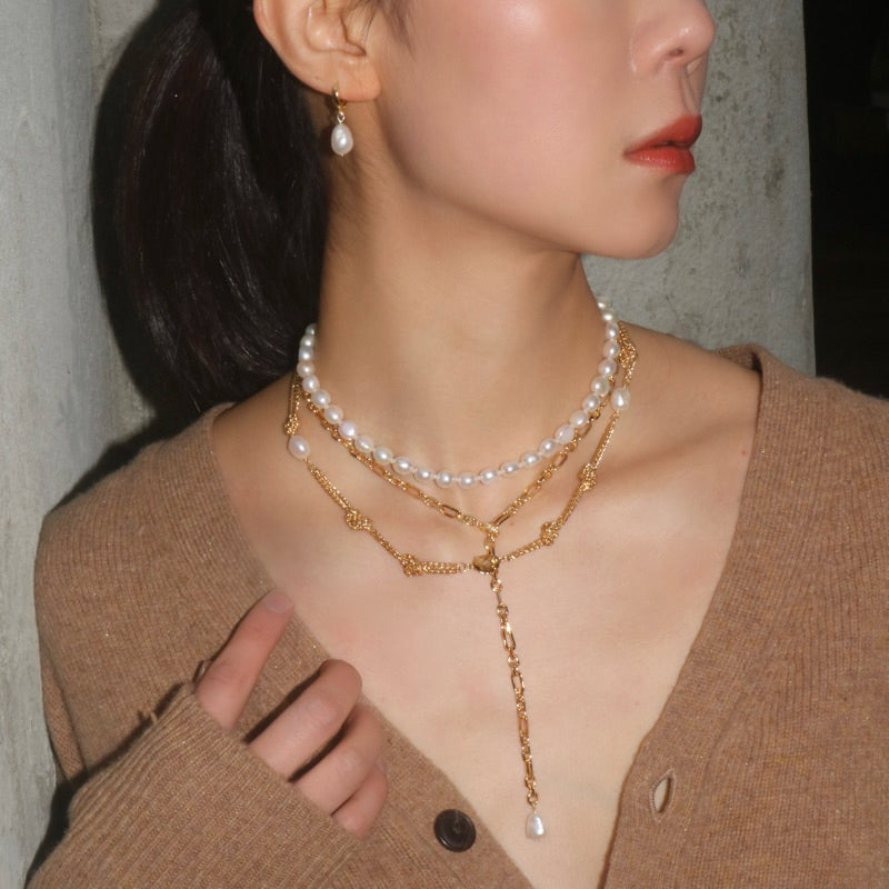 【手作設計】Gloria ·水鑽巴洛克風打結天然珍珠項鍊(現貨)·JOJE·手作項鍊·客製項鍊