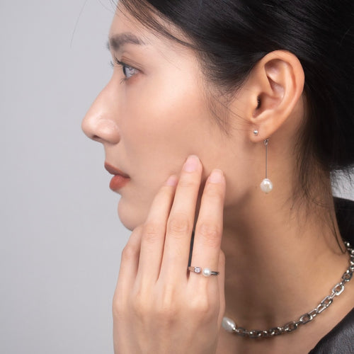 Axis・S925純銀天然巴洛克珍珠耳環 (兩戴) (金/銀）